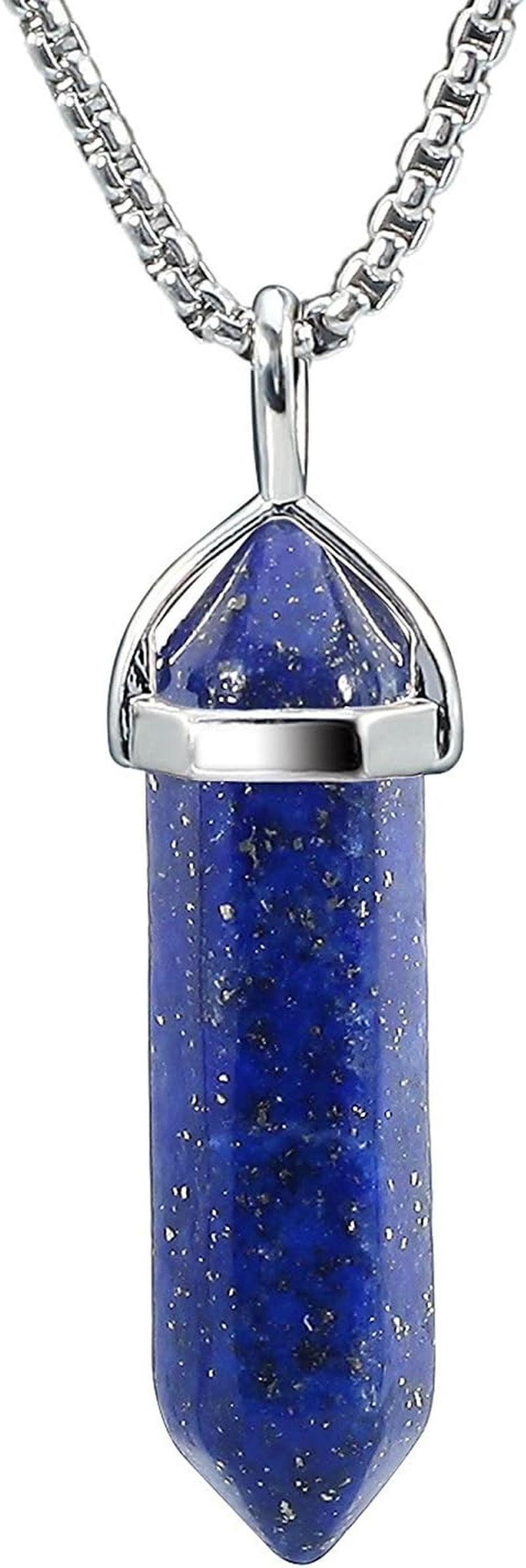 Crystal Necklaces for Women Crystal Pendant Gemstone Necklace for Spiritual Energy Healing Hexagonal Pendant Divination for Men (18 Inches Stainless Chain)