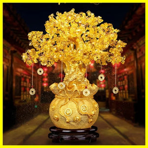 3 Size Festival Holiday Gifts Natural Citrine Quartz Crystal Money Tree in for Wealth Money Bay Lucky Tree