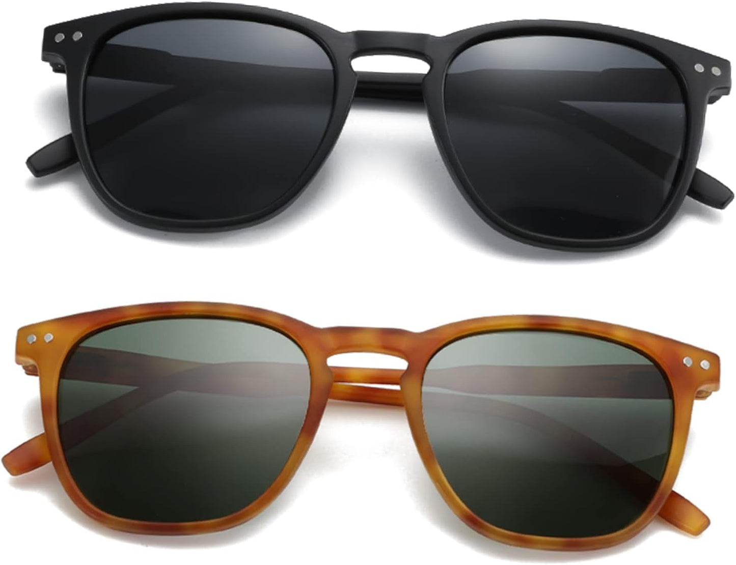 Polarized Sunglasses for Women Men: Retro Shades round | Square Frame UV Protection 2 Pack