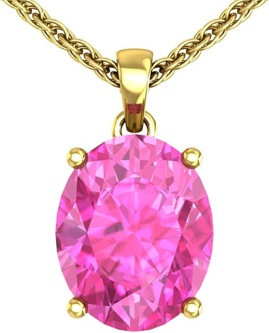 Women'S Pendant Necklace, 14K Yellow Gold/White Gold Hanging Jewelry with 7Mm Precious/Semi-Precious Oval Birthstone Gemstone & 18" Loose Rope Chain with Lobster Claw - WORLD TIME VISITS