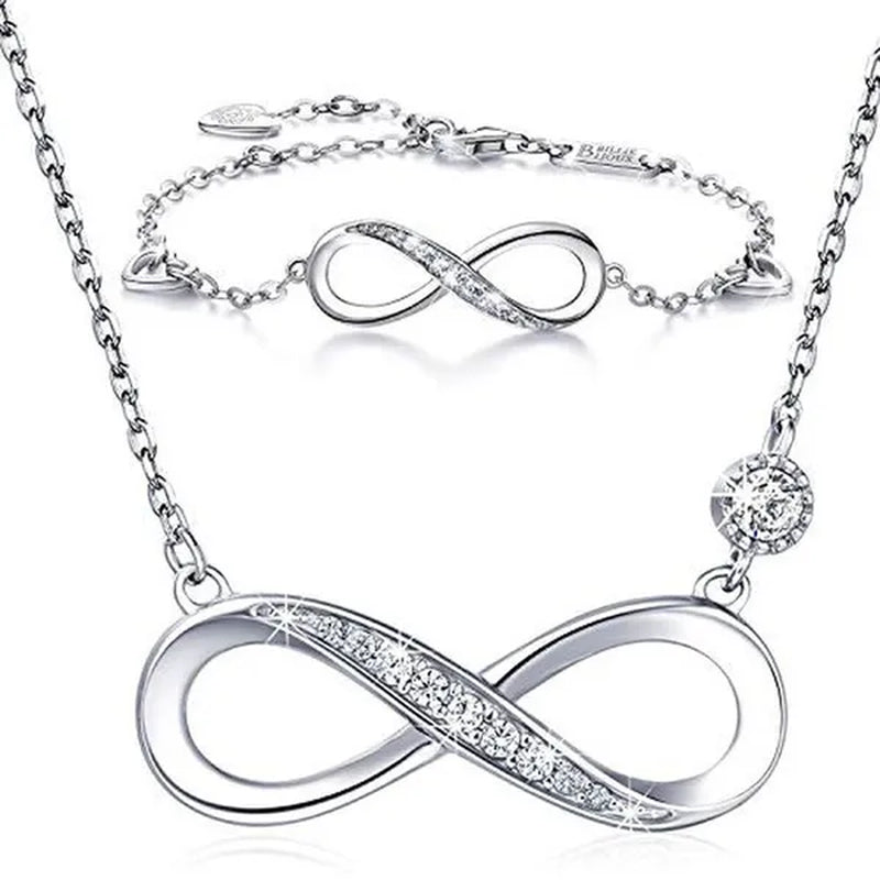925 Sterling Silver Necklace Bracelet One Sets Forever Love” Infinity Heart Love Jewelry Sets White Gold Plated Diamond Women Necklace Gift for Mother's Day