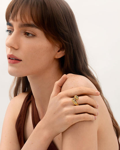 Chunky Dome Rings for Women Gold Silver Thick Teardrop Ring Adjustable Open Band Rings Waterdrop Stacking Ring Bold Statement Rings