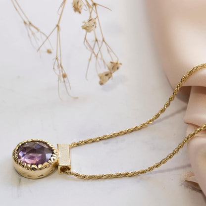 14K Gold Plated Amethyst Necklace for Women - 12Mm round Amethyst Pendant Necklace - Gold Plated 45Cm Cable Chain - February Birthstone Necklace - Amethyst Jewelry Perfect Gift for Her