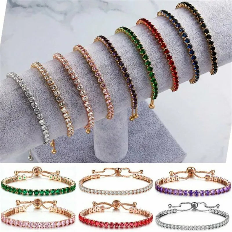 European and American Women Exquisite Diamond Crystal Push Pull Bracelet Nine Color Light Luxury Micro-inlaid Zircon Simple Adjustable Student Bracelet for Women crystal bracelet for women - WORLD TIME VISITS