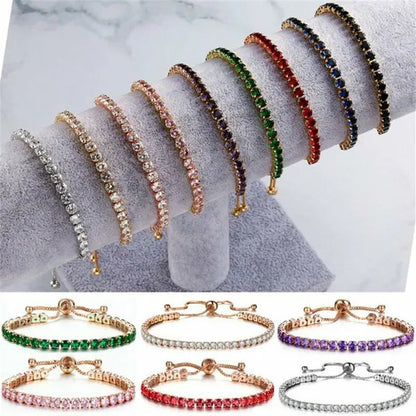 European and American Women Exquisite Diamond Crystal Push Pull Bracelet Nine Color Light Luxury Micro-inlaid Zircon Simple Adjustable Student Bracelet for Women crystal bracelet for women - WORLD TIME VISITS