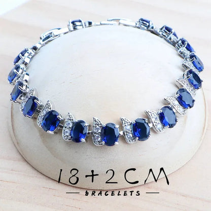 925 Silver Blue/Green/Purple/Rainbow Zirconia Bridal Jewelry Set For Women Bracelet Earrings Pendant Necklace Rings