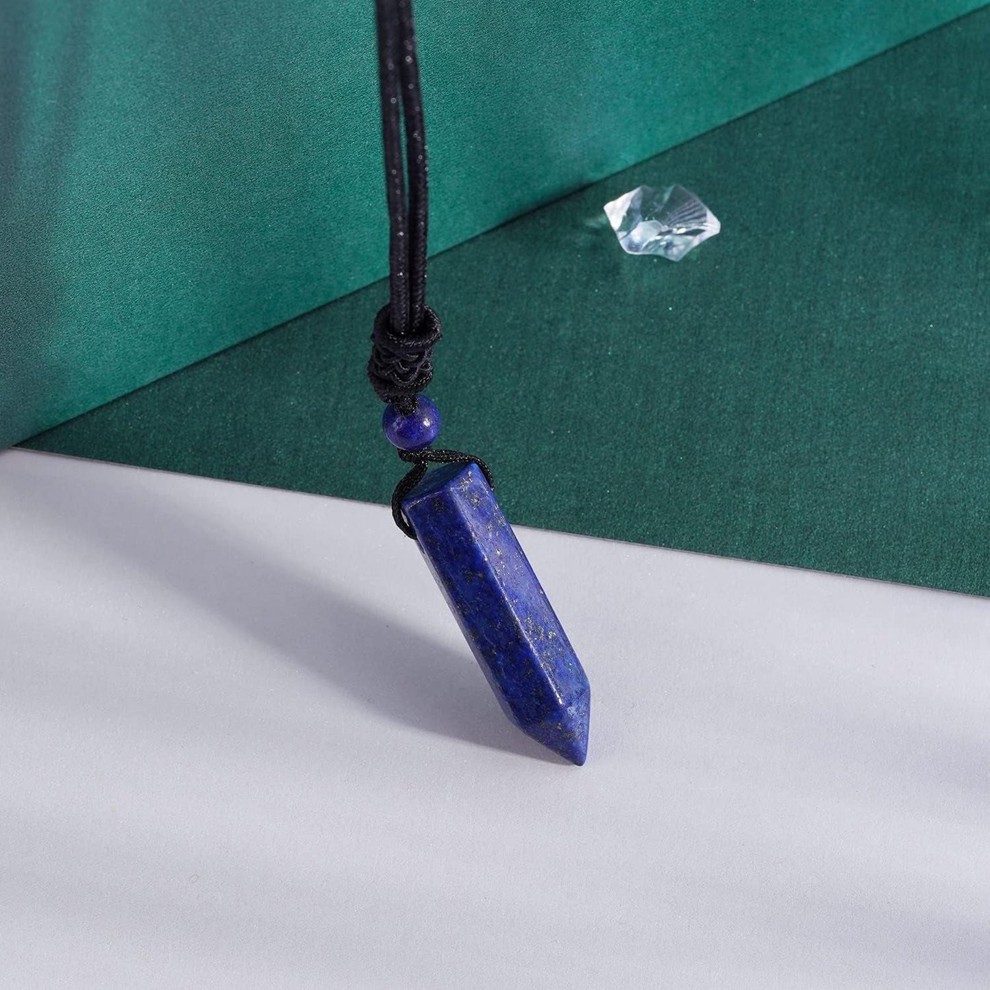 Hexagonal Crystal Points Pendant Necklace Black Obsidian Healing Stone Necklace Adjustable Rope Reiki Gemstone Necklace Handmade Jewelry for Men Women