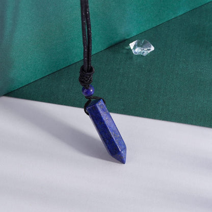 Hexagonal Crystal Points Pendant Necklace Black Obsidian Healing Stone Necklace Adjustable Rope Reiki Gemstone Necklace Handmade Jewelry for Men Women