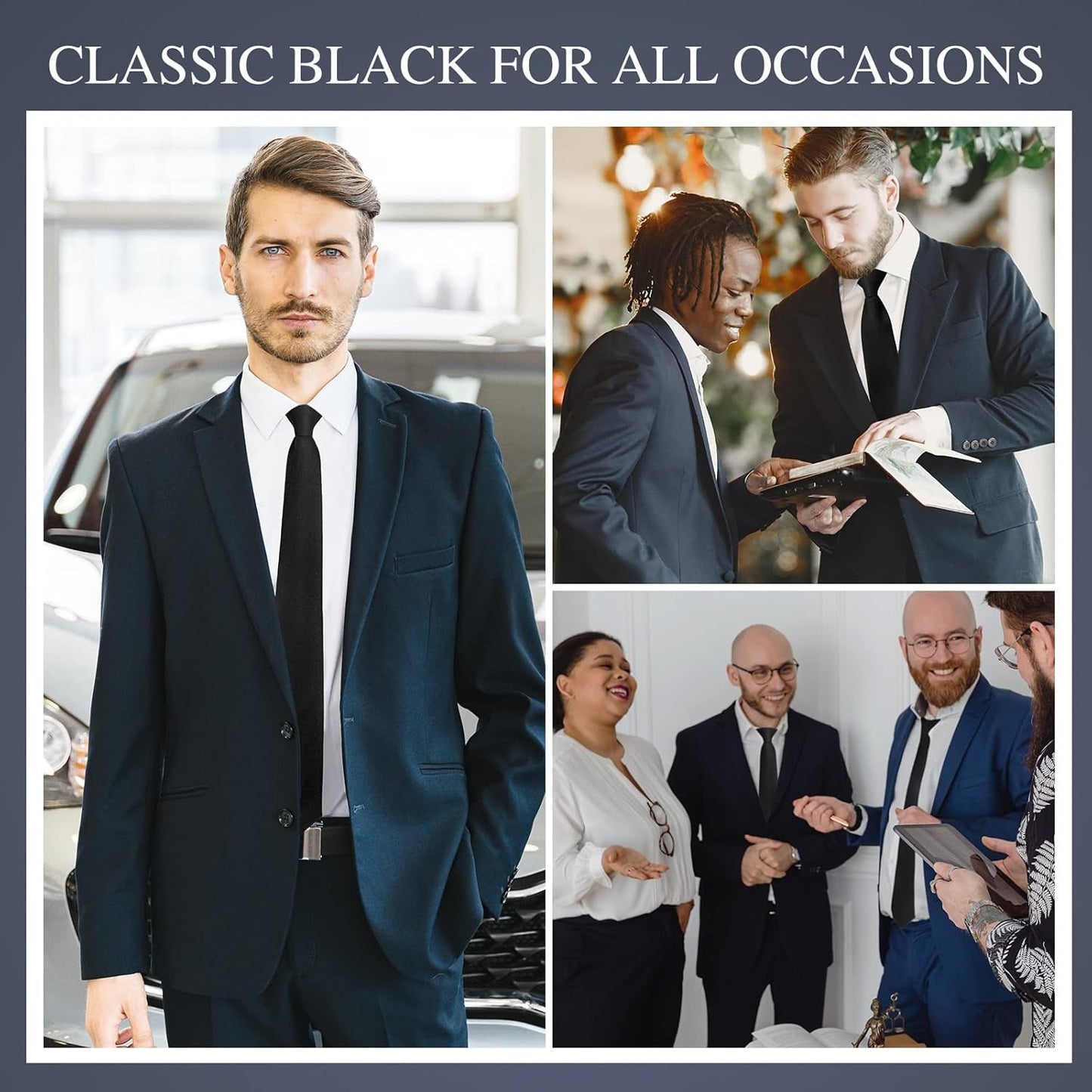 Black Clip on Tie for Men - Pre Tied Neckties for Men, Neck Tie for Men Women Skinny Slim at Work Office Wedding Party | 20×3.5 In