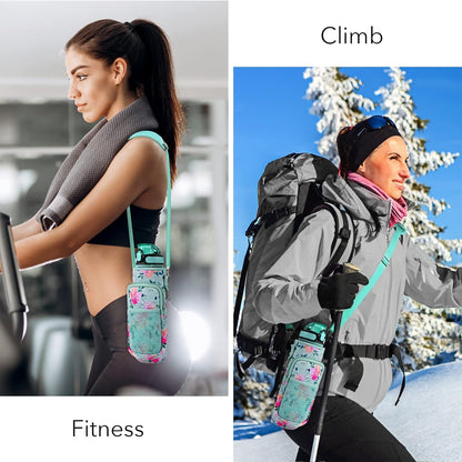 32 Oz Water Bottles with Straw & Strap, Motivational Water Bottles with Times to Drink, BPA Free Reusable Sports Water Bottle with Sleeve Carrier for Hiking, Travel, Running or Fitness