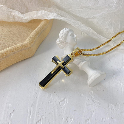 Classic Cross Necklace for Men Simple Cross Silver Black Gold Stainless Steel Christ Crucifix Pendant Necklace Religious Jewelry Gift Box Chain 21.6 Inches
