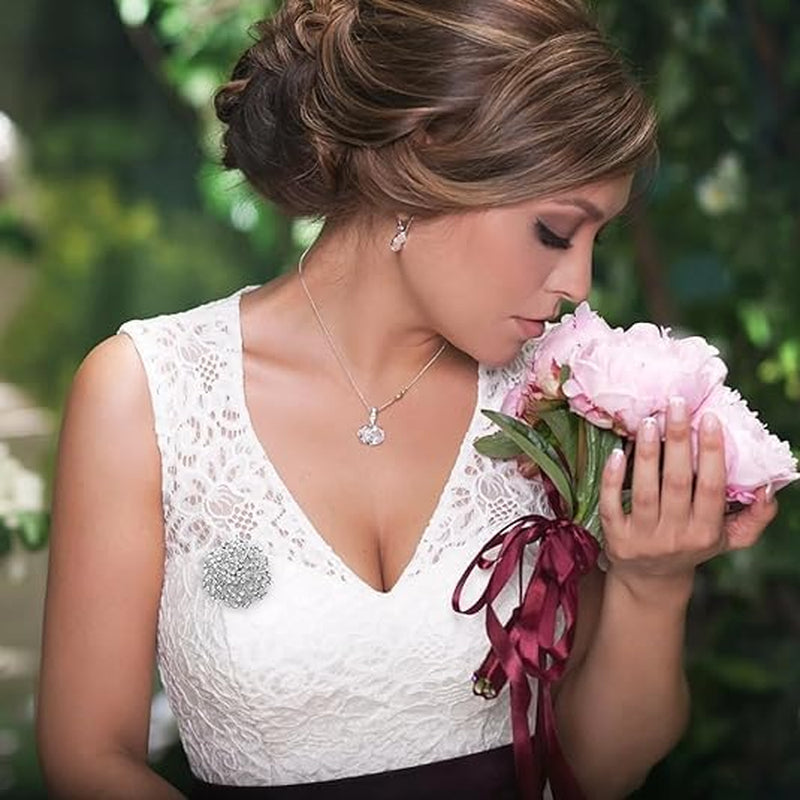 Crystal Rhinestone Flower Brooch - Silver Twisted Petals - DIY Wedding Bridal Bouquet & Bridesmaid Brooch Pins