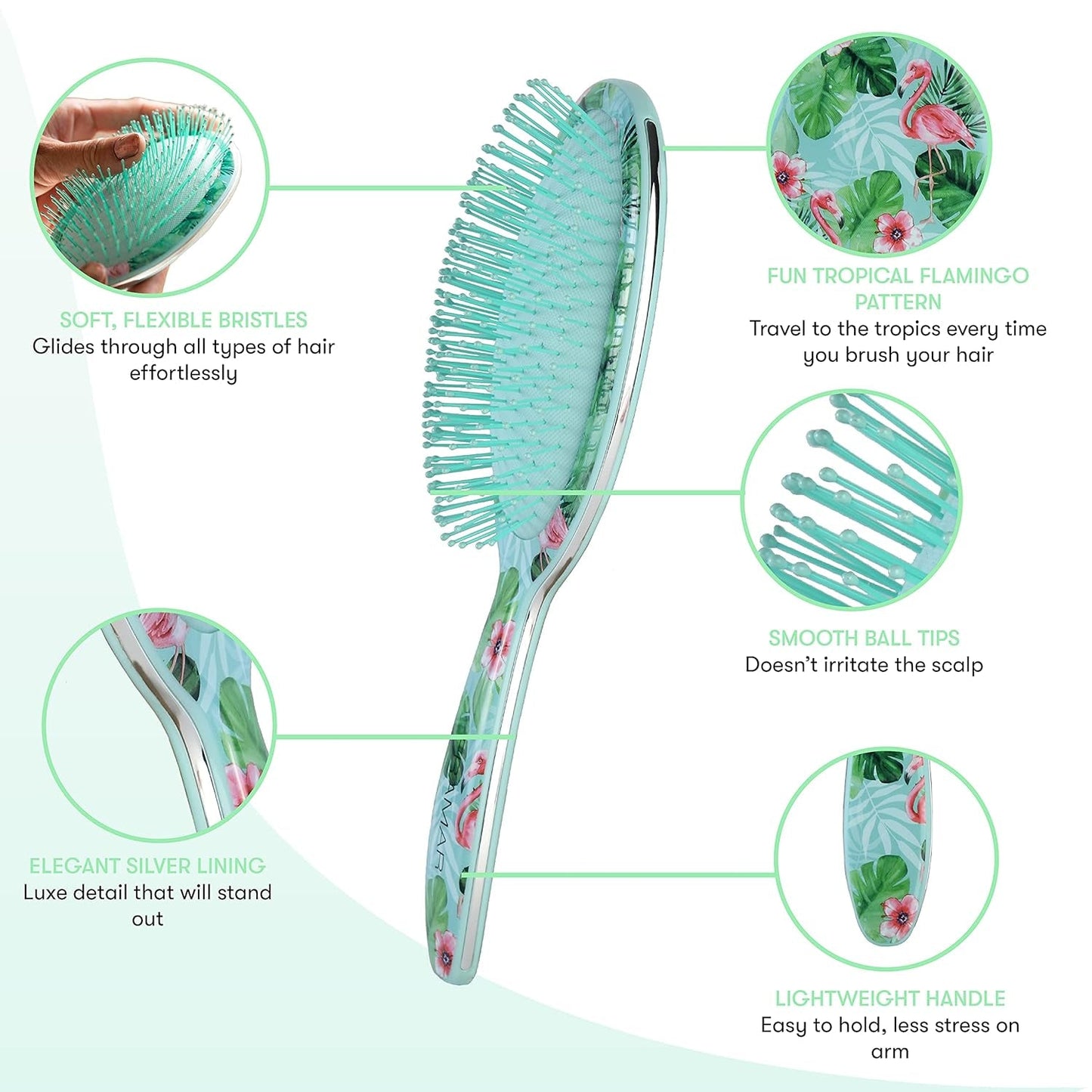 Green Hair Brush Detangler, Detangling Hairbrush for Women, Wet Hair Brush for Girls, Hair Detangler Brush, Wet Hairbrush, Hairbrushes, Girls Hairbrush Detangler, Reduces Frizz - Floral