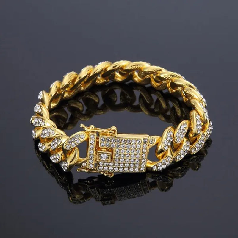 Men's Hip Hop Miami Necklace 24K Gold Plated 925 Silver 1/2PCS Necklace Bracelet Ice Sparkling Diamond Jewelry Cuban Link Chain 8/20/24/28inch
