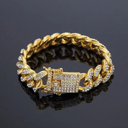 Men's Hip Hop Miami Necklace 24K Gold Plated 925 Silver 1/2PCS Necklace Bracelet Ice Sparkling Diamond Jewelry Cuban Link Chain 8/20/24/28inch