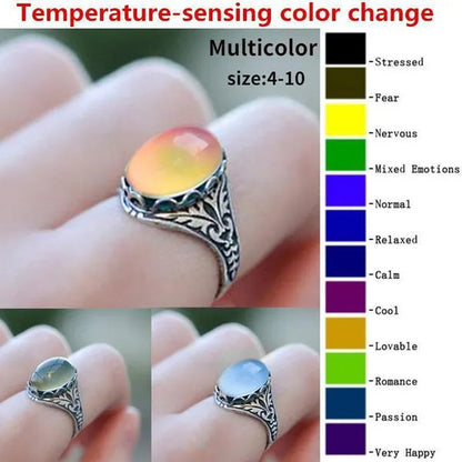 Retro Ring for Women Inlaid with Temperature-sensitive Change of The Color of The Main Stone Atural Stone Gemstone Ring Wedding Party Jewelry Accessories Gift - WORLD TIME VISITS