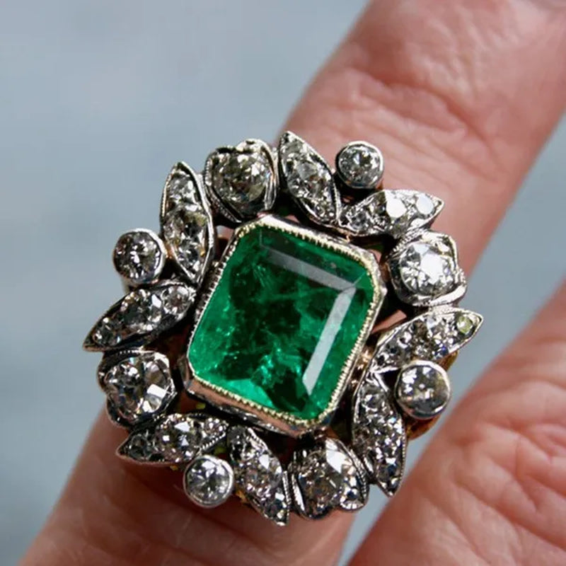 Popular 925 Pure Silver Square Green Diamond Engagement Wedding Love Ring Size 6-11