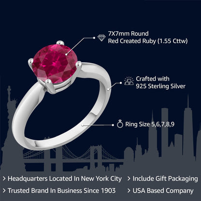 925 Sterling Silver round 7MM Gemstone Birthstone Solitaire Engagement Ring | Wedding Engagement Anniversary Promise Ring for Women