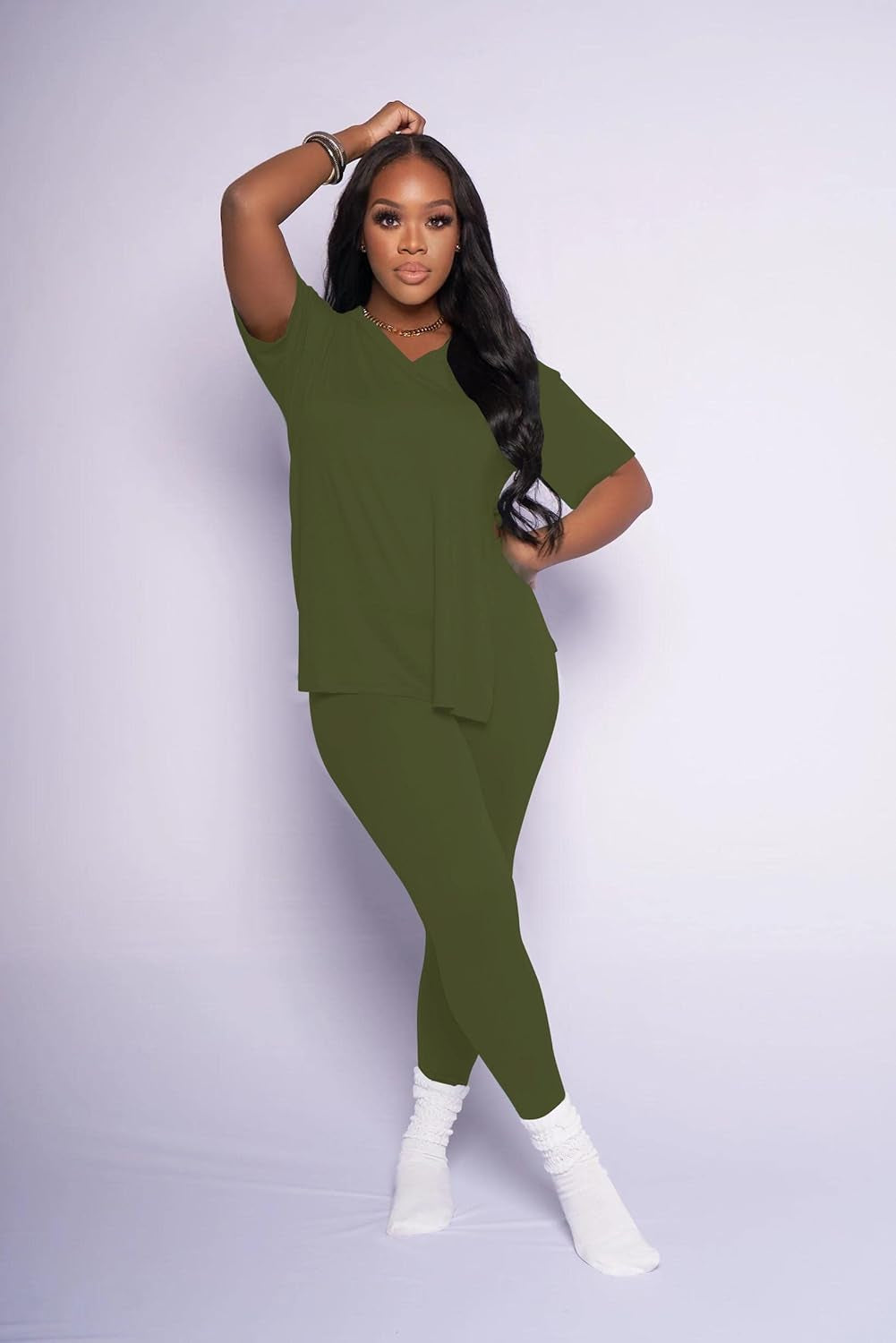 Lounge Sets for Women Two Piece Outfits Pullover Tops and Long Pants Tracksuit Sweatsuits Armygreen M
