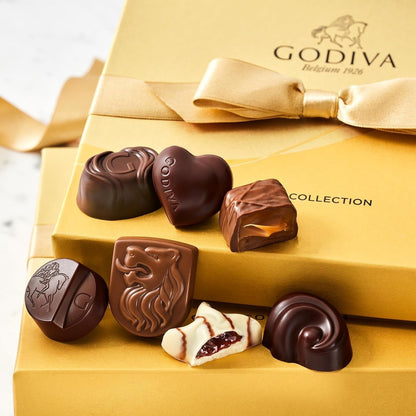 Chocolate Gift Box for Birthday, Graduation, Thank You, Father'S Day Gift Basket Gold Ribbon Gourmet Nuts Dark and Milk Chocolate Candy Assortment with Praline and Caramel, 18Pc