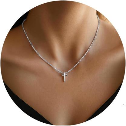 Gold Necklace for Women,Valentines Day Gifts, Cross Necklace Dainty 18K Real Gold Silver Plated, Cute Simple Small Trendy Choker Pendant Jewelry Non Tarnish Gold Necklace Faith Jewelry Gift - WORLD TIME VISITS