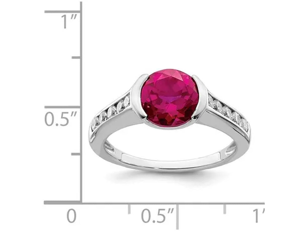 Lab Created Bezel Set Solitaire Ruby Ring in Sterling Silver