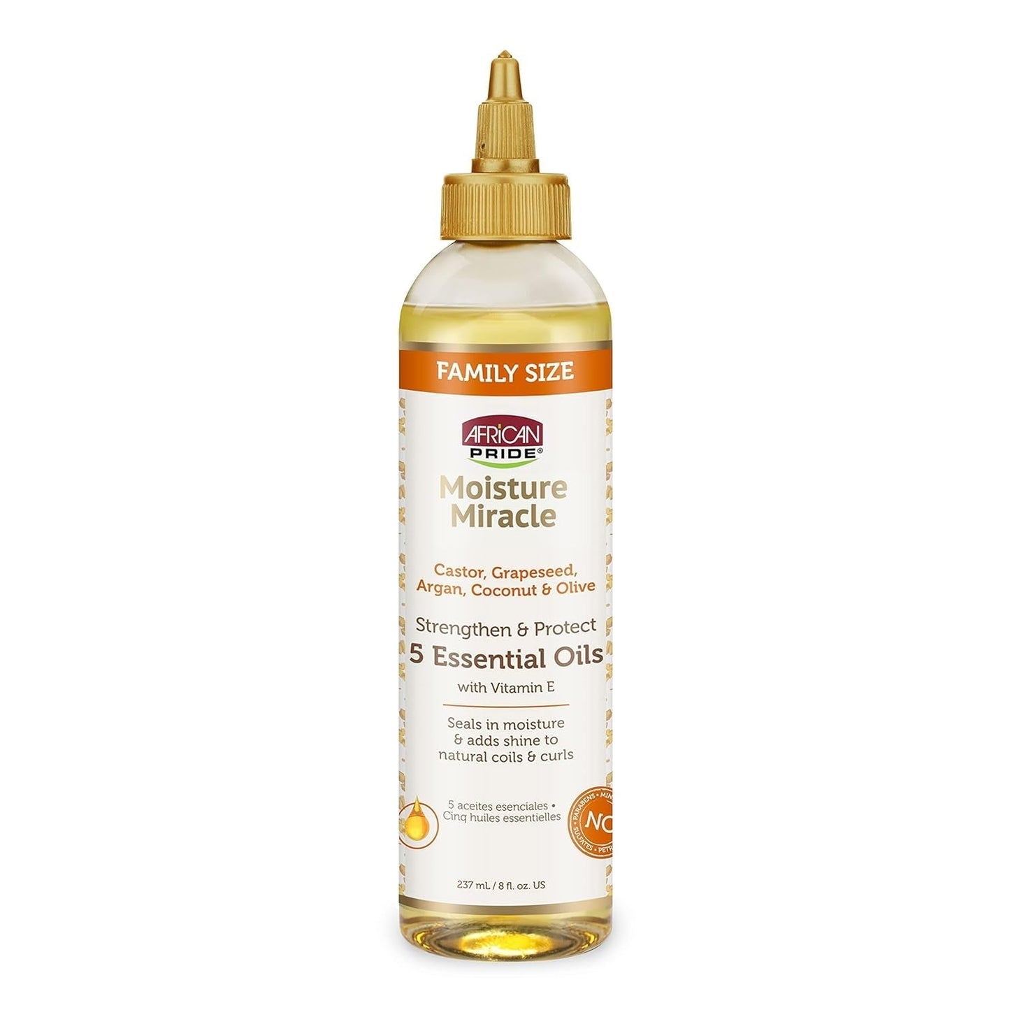 Moisture Miracle 5 Essential Hair Oils - Contains Castor, Grapeseed, Argan, Coconut & Olive Oil, Seals in Moisture & Adds Shine to Hair, Vitamin E, 8 Oz - WORLD TIME VISITS