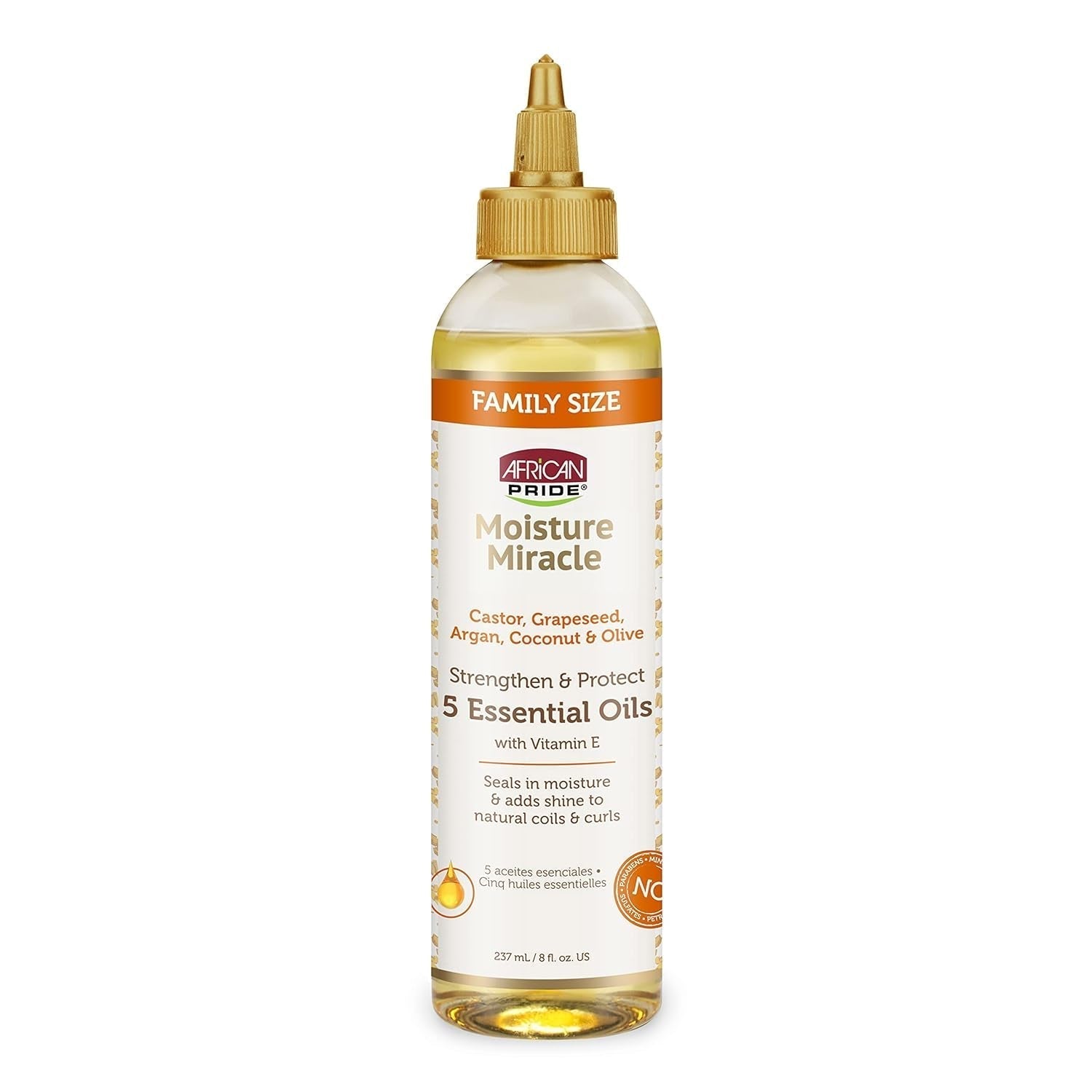 Moisture Miracle 5 Essential Hair Oils - Contains Castor, Grapeseed, Argan, Coconut & Olive Oil, Seals in Moisture & Adds Shine to Hair, Vitamin E, 8 Oz - WORLD TIME VISITS
