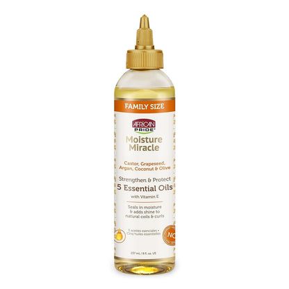 Moisture Miracle 5 Essential Hair Oils - Contains Castor, Grapeseed, Argan, Coconut & Olive Oil, Seals in Moisture & Adds Shine to Hair, Vitamin E, 8 Oz - WORLD TIME VISITS