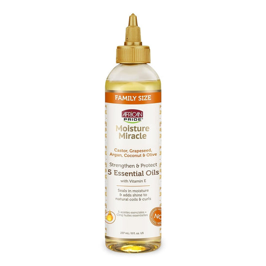 Moisture Miracle 5 Essential Hair Oils - Contains Castor, Grapeseed, Argan, Coconut & Olive Oil, Seals in Moisture & Adds Shine to Hair, Vitamin E, 8 Oz - WORLD TIME VISITS