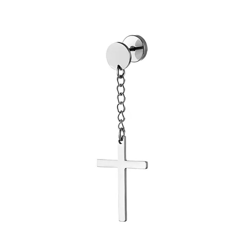 2PCS Stainless Steel Stud Earring Cross round Fake Ear Taper Dumbbell Unisex