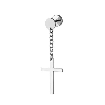 2PCS Stainless Steel Stud Earring Cross round Fake Ear Taper Dumbbell Unisex
