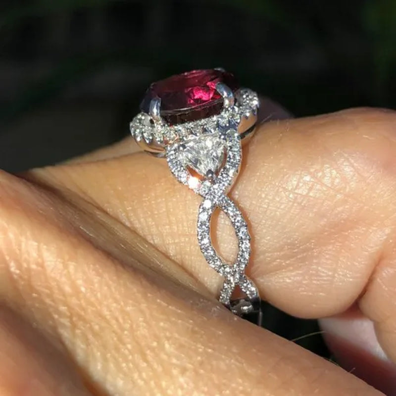 Luxury Fashion 925 Standard Sterling Silver Deep Red Diamond Female Romantic Ring Wedding Bride Princess Love Ring Size 6-11
