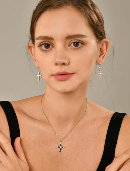 Gemstone Cross Necklace 925 Sterling Silver Birthstone Religious Pendant Jewelry for Women
