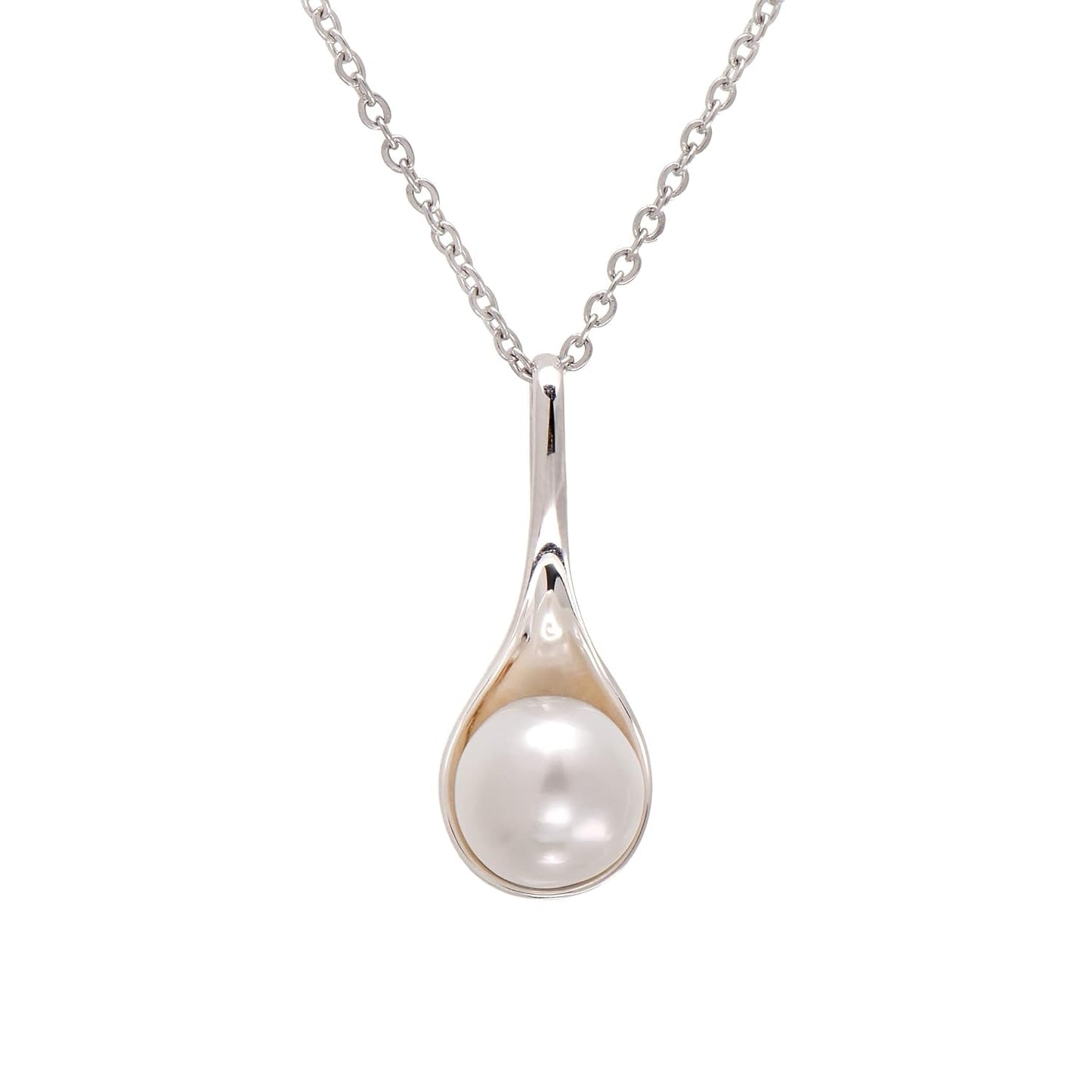925 Sterling Silver Spoon Shaped South Sea Cultured White Pearl Pendant Necklace