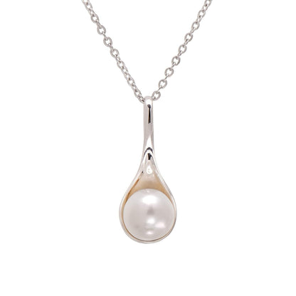925 Sterling Silver Spoon Shaped South Sea Cultured White Pearl Pendant Necklace