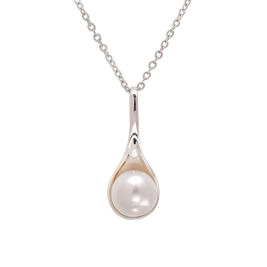 925 Sterling Silver Spoon Shaped South Sea Cultured White Pearl Pendant Necklace