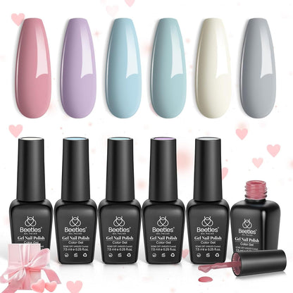Nail Set 6 Colors Ultimate Morandi Nude Pink White Blue Pastel Gel Nail Polish 6 Colors Daydream Verses Collection Soak off Uv Diy Manicure Kit New Nail Trend for Women Girls