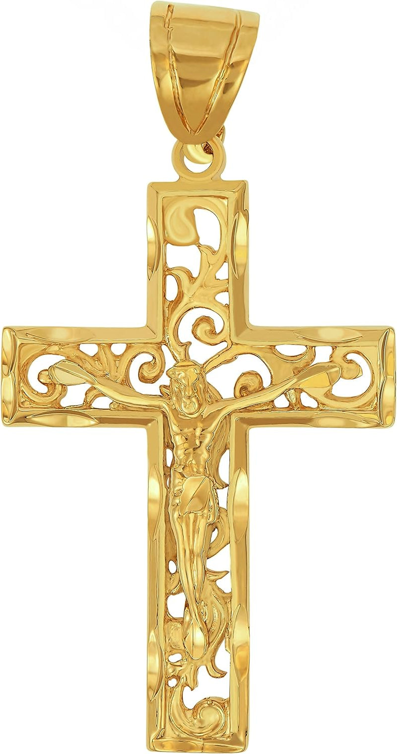 Large Filigree Crucifix Cross Necklace for Men & Women 24K Gold Plated