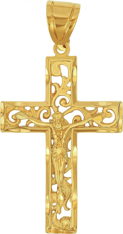 Large Filigree Crucifix Cross Necklace for Men & Women 24K Gold Plated