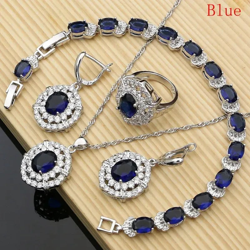 Work & Leisure Style 925 Silver Jewelry Sets Sapphire Garnet Emerald Ruby Topaz Wedding Jewelry Set for Women