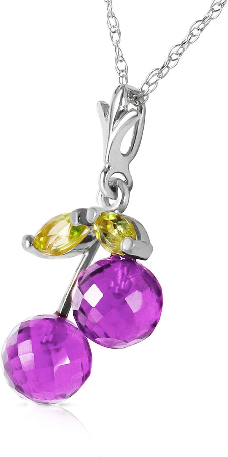 1.45 Carat 14K Solid White Gold Natural Amethyst Peridot Pendant Necklace