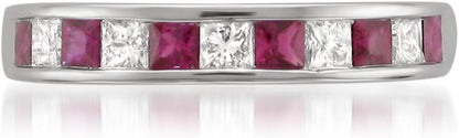 1/2 Carat Princess Cut Diamond Wedding Band, 14K Gold Channel Set (H-I, I1-I2) Natural Diamond for Women, Gift Box Included (Ruby & Blue Sapphire, White & Yellow Gold)