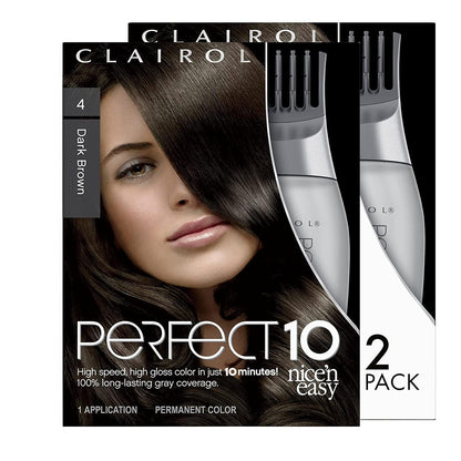 Nice'N Easy Perfect 10 Permanent Hair Color, 4 Dark Brown, Pack of 2 - WORLD TIME VISITS