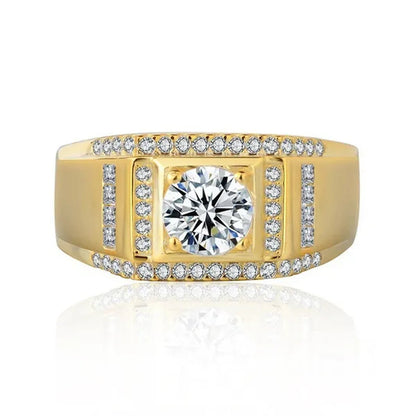 Gold Plated Ring Austrian Cubic Zirconia CZ 925 Sterling Silver Wedding Band Size 7-13 Men's Gifts Ideas Husband Jewelry Ring