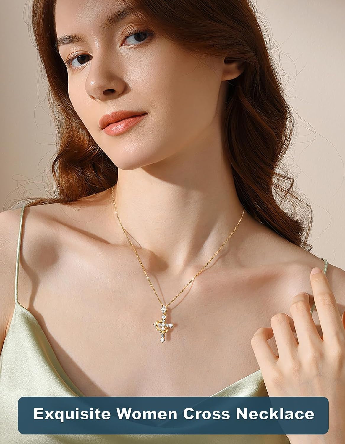 Upgraded Moissanite Crown Cross Necklace 14K Gold Vermeil 1.1 Carats Dainty Iced Out Christian Faith Cross Jewelry S925 Sterling Silver Simple Gold Moissanite Cross Pendant Necklace for Women