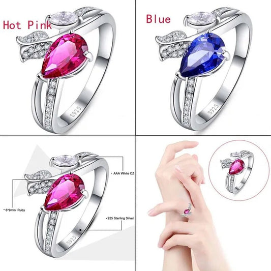 6*9mm Pear Cut Sapphire & Ruby 925 Sterling Silver Jewelry Vintage Wedding Engagement Ring Christmas Gift Bride Engagement Anniversary Ring Size 6 - 10 - WORLD TIME VISITS
