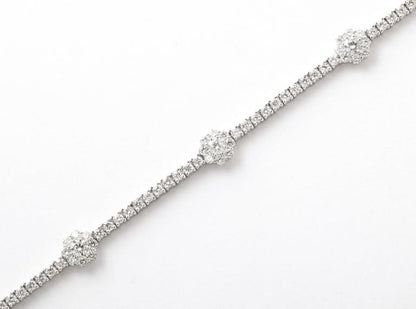 14k White Gold Flower Diamond Tennis Bracelet 3.68 Carat New