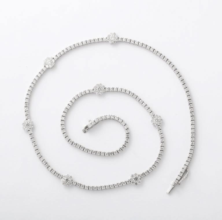 Premium 6.75ct Flower Diamond Tennis Necklace in 14k White Gold