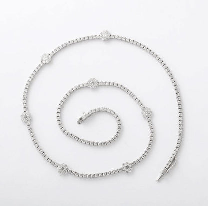 Premium 6.75ct Flower Diamond Tennis Necklace in 14k White Gold